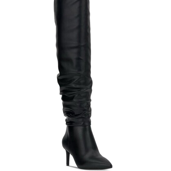INC Damoni Over-the-Knee Slouch Boots Black Fabric 5.5M Stiletto Heel MSRP $359 - Picture 1 of 4